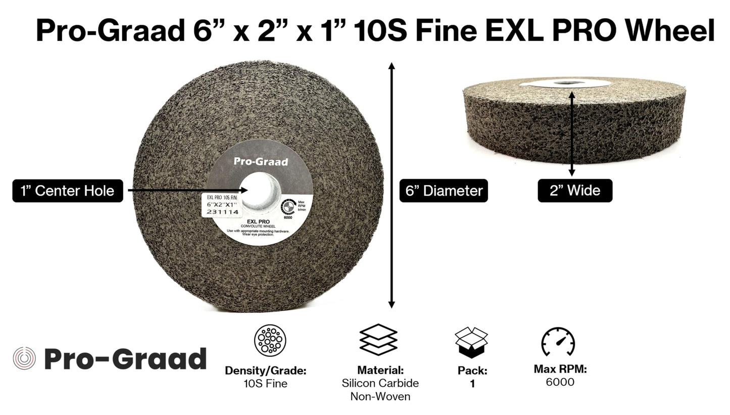 Pro-Graad EXL PRO Convolute Deburring Polishing Wheel - 6" x 2" x 1" 10S Fine Silicon Carbide - Professional Grade - Metal Deburring, Finishing and Polishing Wheel - 1 Pack