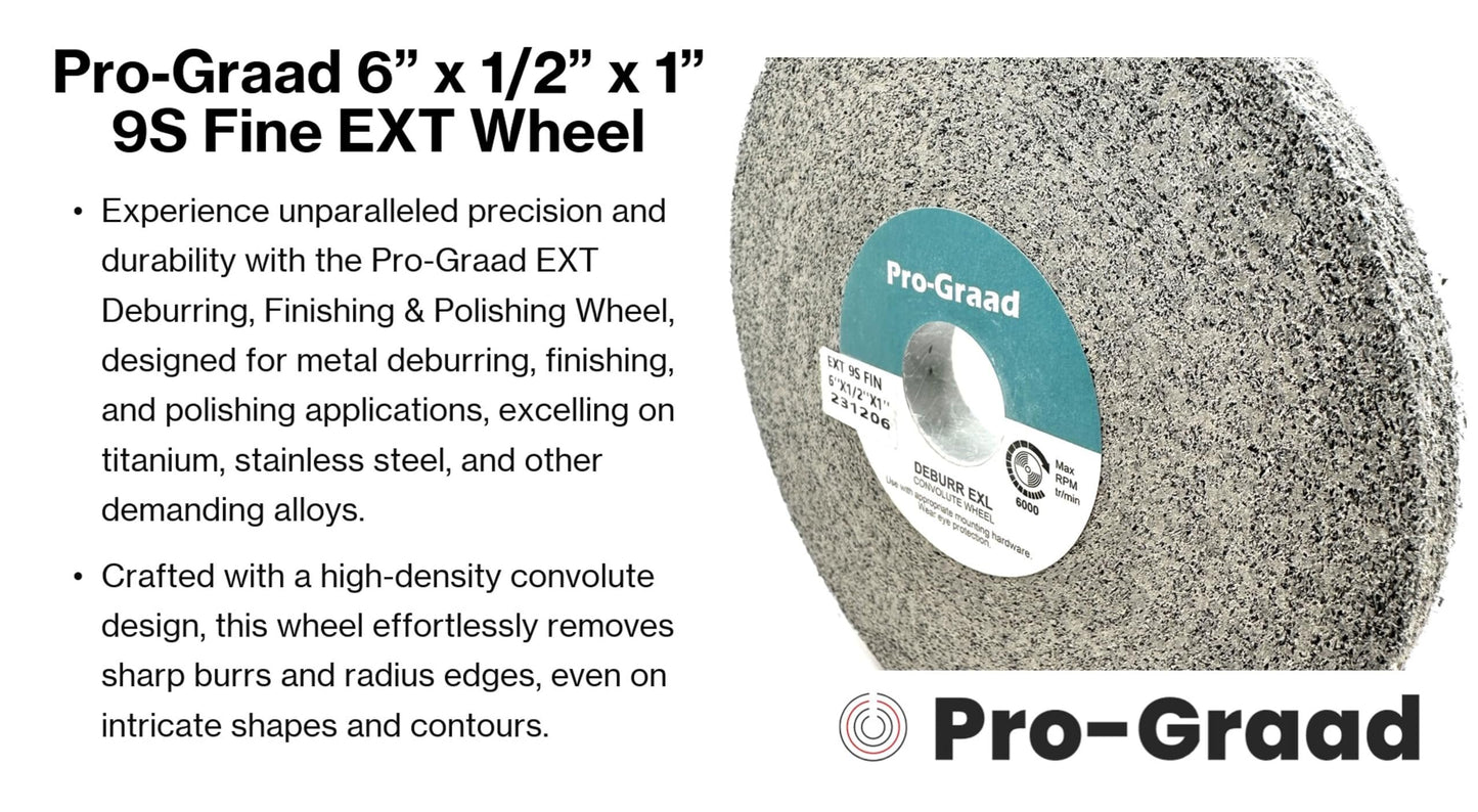 Pro-Graad EXT Deburring Wheel - 6" x 1/2" x 1" 9S Fine Grit - Silicon Carbide - Metal Deburring, Finishing and Polishing Wheel – Excels on Titanium, Stainless & Tough Alloys - Convolute - (1 Pack)