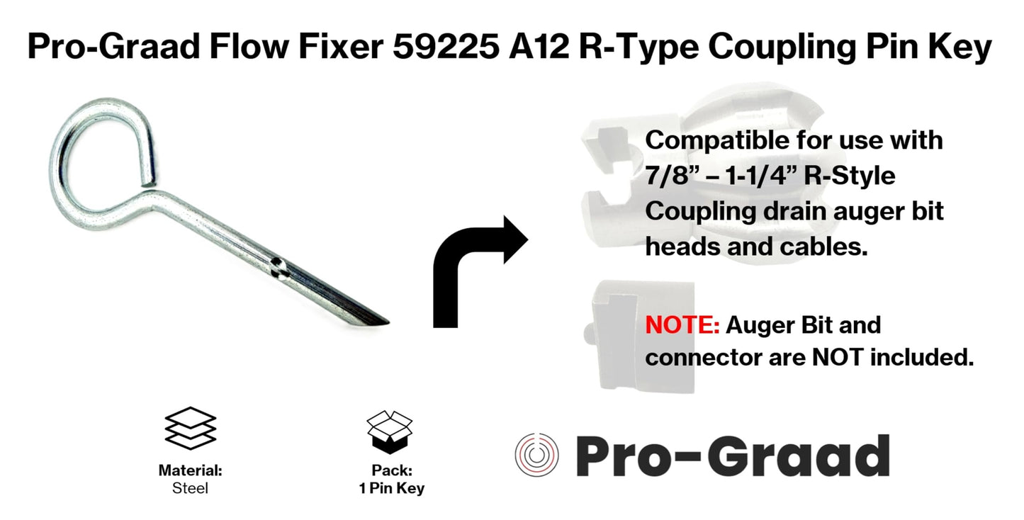 Pro-Graad Flow Fixer 59225 A12 Replacement Coupling Pin Key – Compatible Fit Ridgid K-60SP(7/8), K-5208, K-1500, C-10, C-11  Drain Cable R Style Couplers, Fits R-Type 7/8” – 1-1/4” Coupler Pin Tool