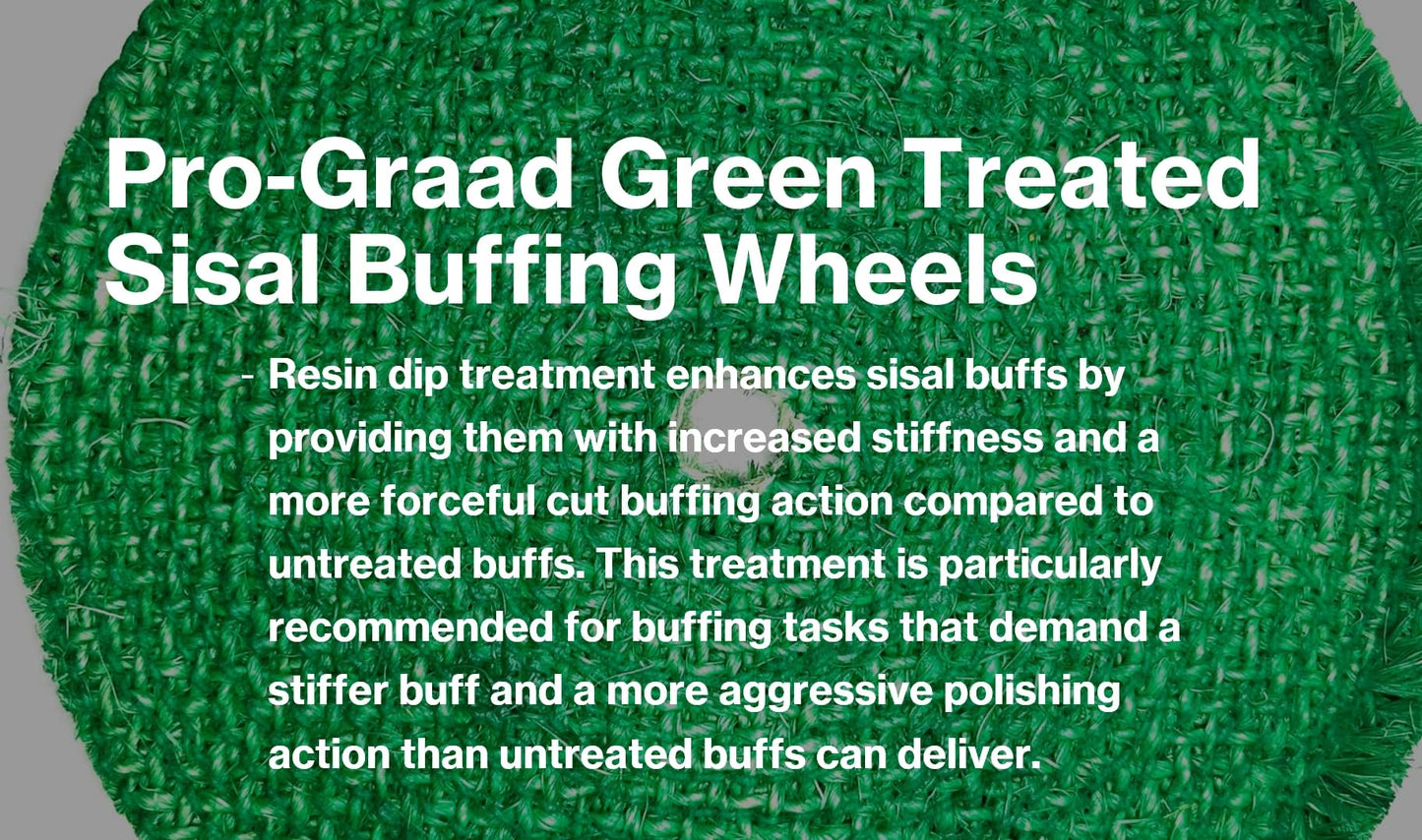 Pro-Graad 10” Green Dip Treated Rigid Full Sisal Buffing Wheel, 5/8 inch Arbor Hole, 1/2 inch Thickness, 1/4 inch Sewn, for Cut Buffing Steel, Stainless Steel, Ferrous Metals, 1 Pack