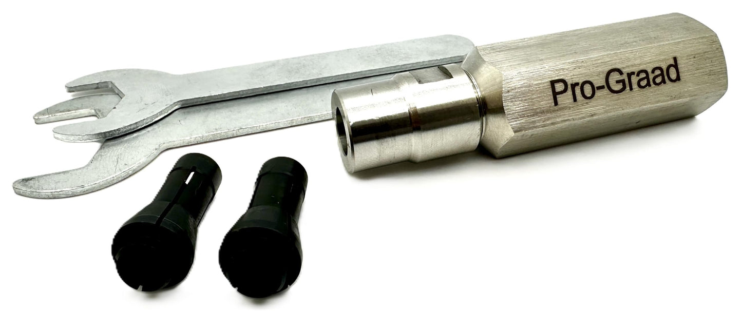 Pro-Graad Angle Grinder Flapper Adapter | 3-3/8” Extended Reach 5/8”-11 Thread Rotary Tool Adapter with 1/8” & 1/4” Collets | Converts Angle Grinders for Grinding, Sanding, Polishing, Cutting