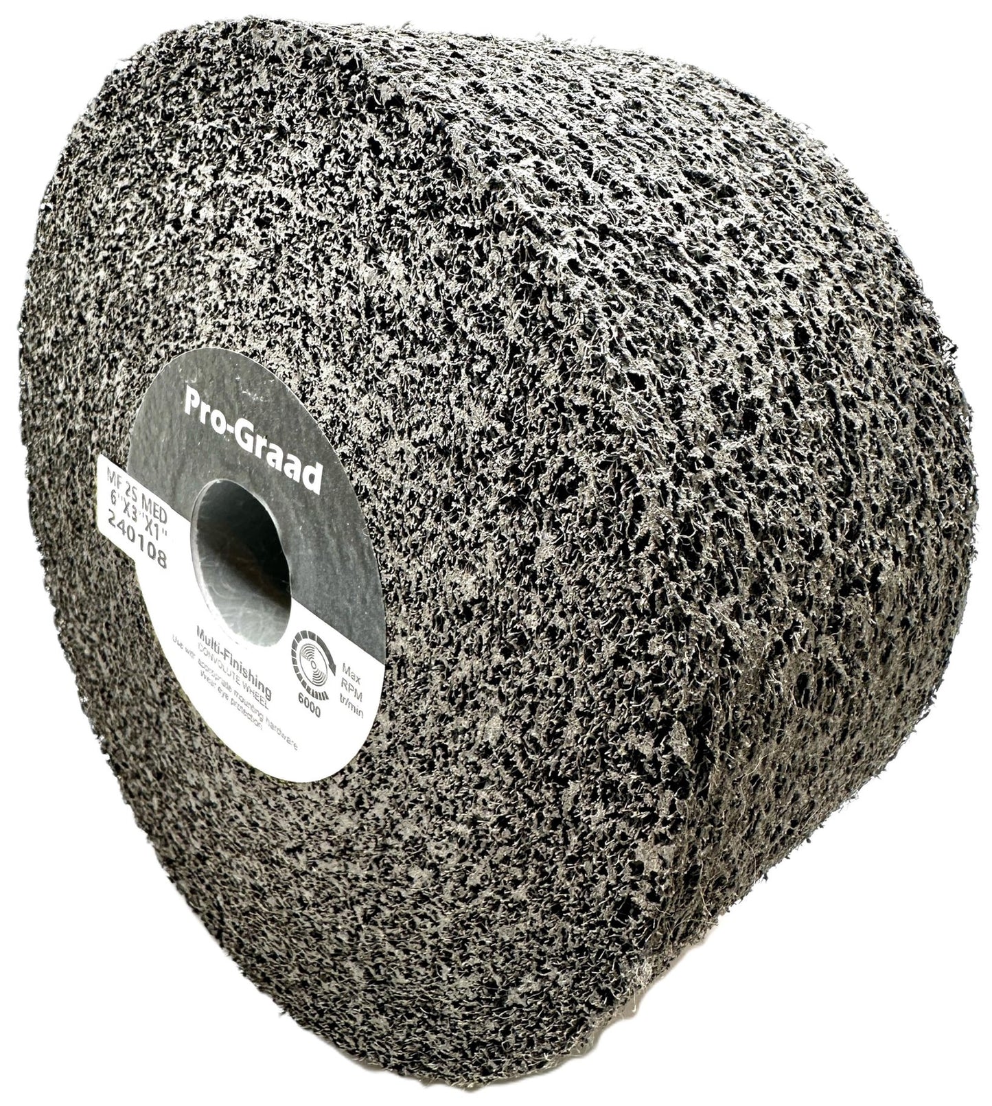 Pro-Graad Multi-Finishing Wheel – 6” x 3” x 1” 2S Medium Grit Silicon Carbide - Stainless Steel Finishing Convolute Wheel 13180 – for #4 Finish - 1 Pack