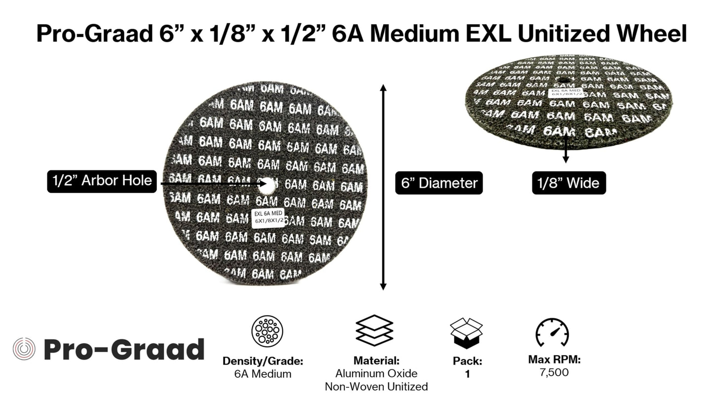 Pro-Graad EXL Unitized Wheel, Aluminum Oxide, 6" Diameter x 1/8" Wide x 1/2" Arbor, 6A Medium | 27974 | (Pack of 1)