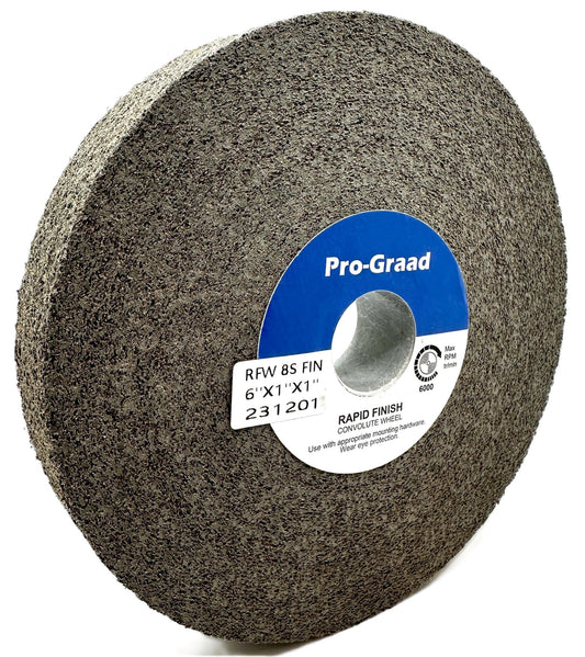 Pro-Graad 1 Pack 6” x 1” x 1” 8S Fine Series 1000 RF Long Life Convolute Deburring, Finishing & Polishing Wheel, Includes Adapter for use on 3/4 5/8 1/2 inch Shaft Sizes, Pack of 1
