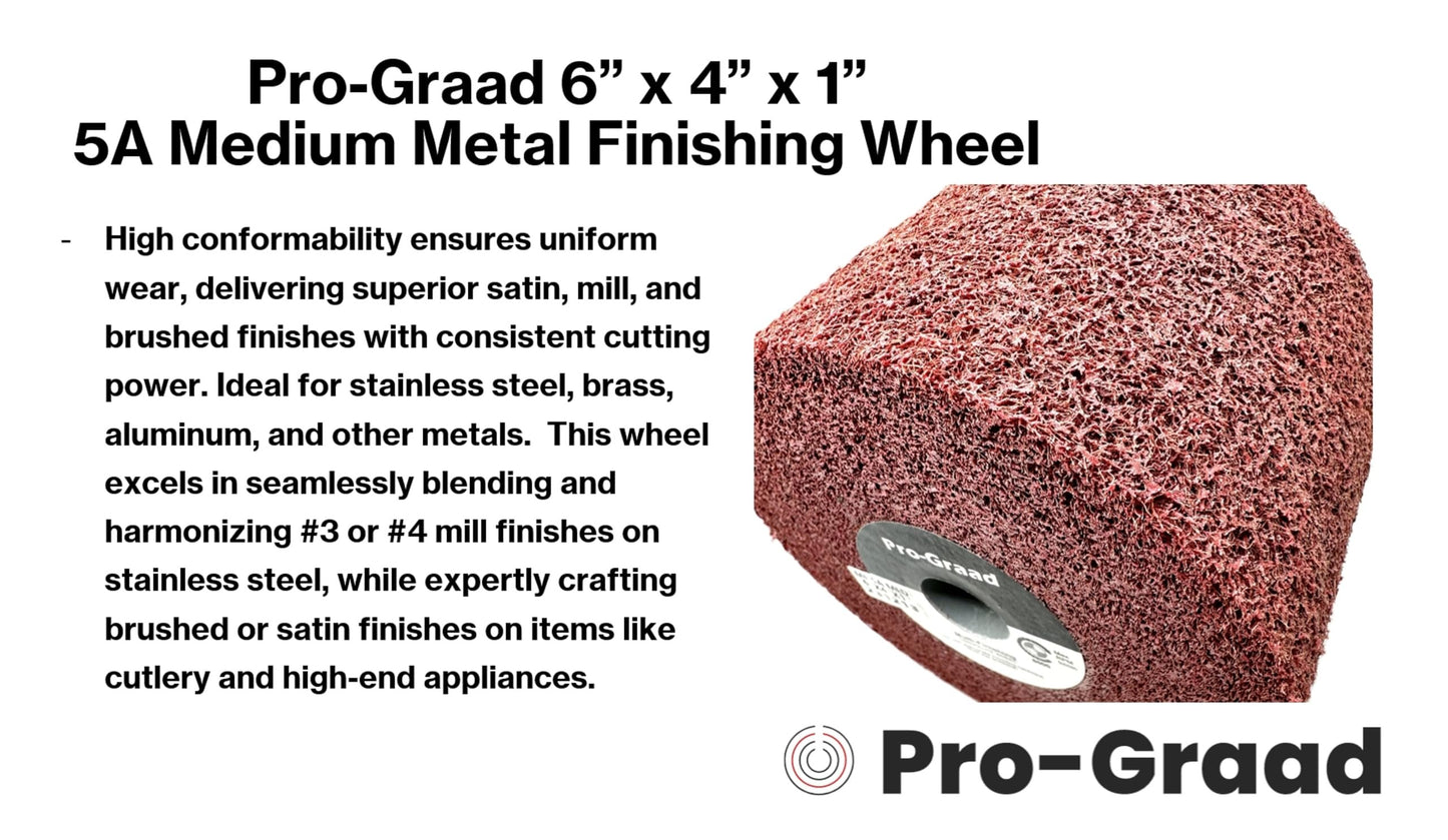 Pro-Graad Metal Finishing Wheel – 6” x 4” x 1” 5A Medium Grit – Aluminum Oxide – Maroon Metal Finish Convolute Wheel – for #3 & #4, Brush, Satin and Mill Finishes – 05571 - Pack of 1