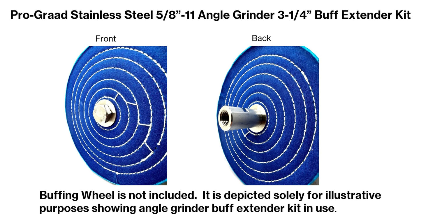 Pro-Graad Stainless Steel 5/8”-11 Angle Grinder Buff Extender Kit, Airway Buffing Polishing Wheel 3-1/4” Extension Shaft, Threaded Arbor Extension Adapter, for Angle Grinders