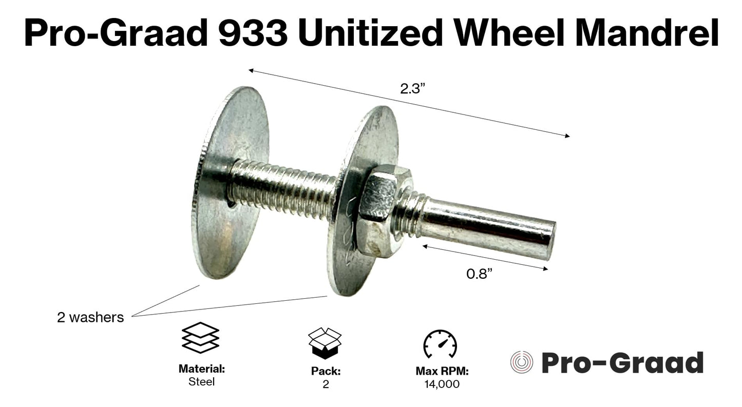 Pro-Graad 2 Pack 933 Unitized Wheel Mandrel, 2” x 1/4” x 1-1/4”, for attaching 2” – 4” Diameter – 1/4” Center Hole Buffing, Polishing, Unitized Wheels to Rotary Tools, Pack of 2
