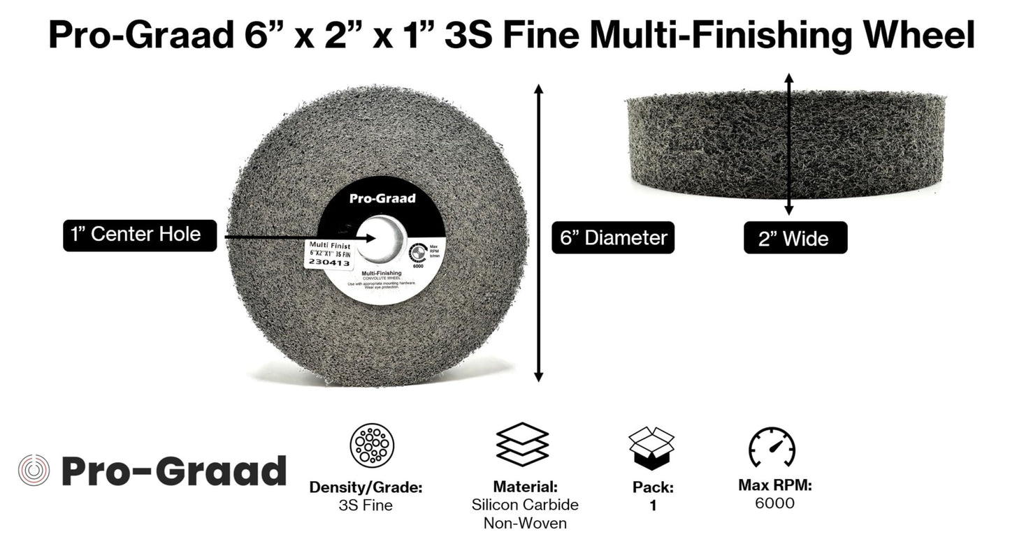 Pro-Graad Multi-Finishing Wheel – 6” x 2” x 1” 3S Fine Grit Silicon Carbide - Stainless Steel Finishing Convolute Wheel – for #4 Finish - 1 Pack