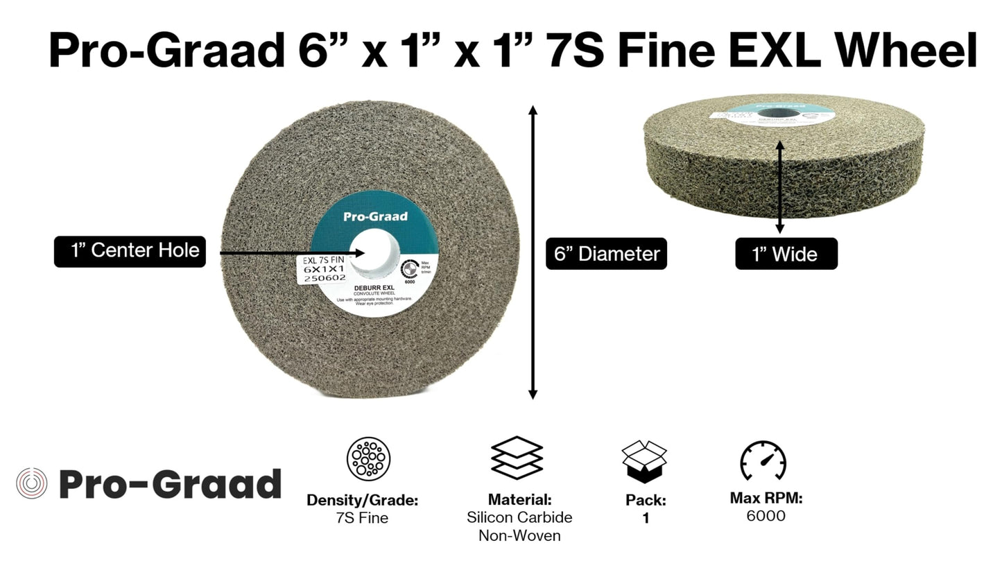 Pro-Graad EXL Deburring Wheel - 6" x 1" x 1" 7S Fine - Silicon Carbide - Metal Deburring, Finishing and Polishing Wheel - Convolute - 1 Pack