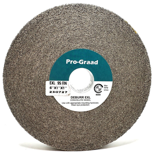 Pro-Graad EXL Deburring Wheel - 6" x 1" x 1" 9S Fine Grit - Silicon Carbide - Metal Deburring, Finishing and Polishing Wheel - Convolute - 05132 - (1 Pack)