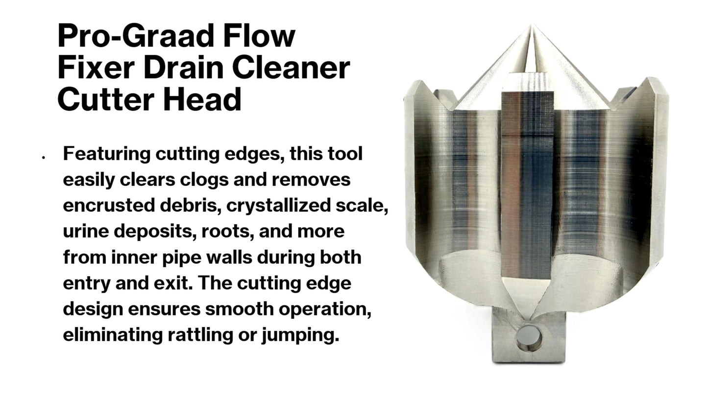 Pro-Graad Flow Fixer 2-1/2" Drain Cleaner Plumbing Snake Cutter Head for 3" - 4" Pipes, Clears & Scrapes Pipe Inner Walls, Fits 5/8” & 3/4" Cables, for Commercial & Residential Use