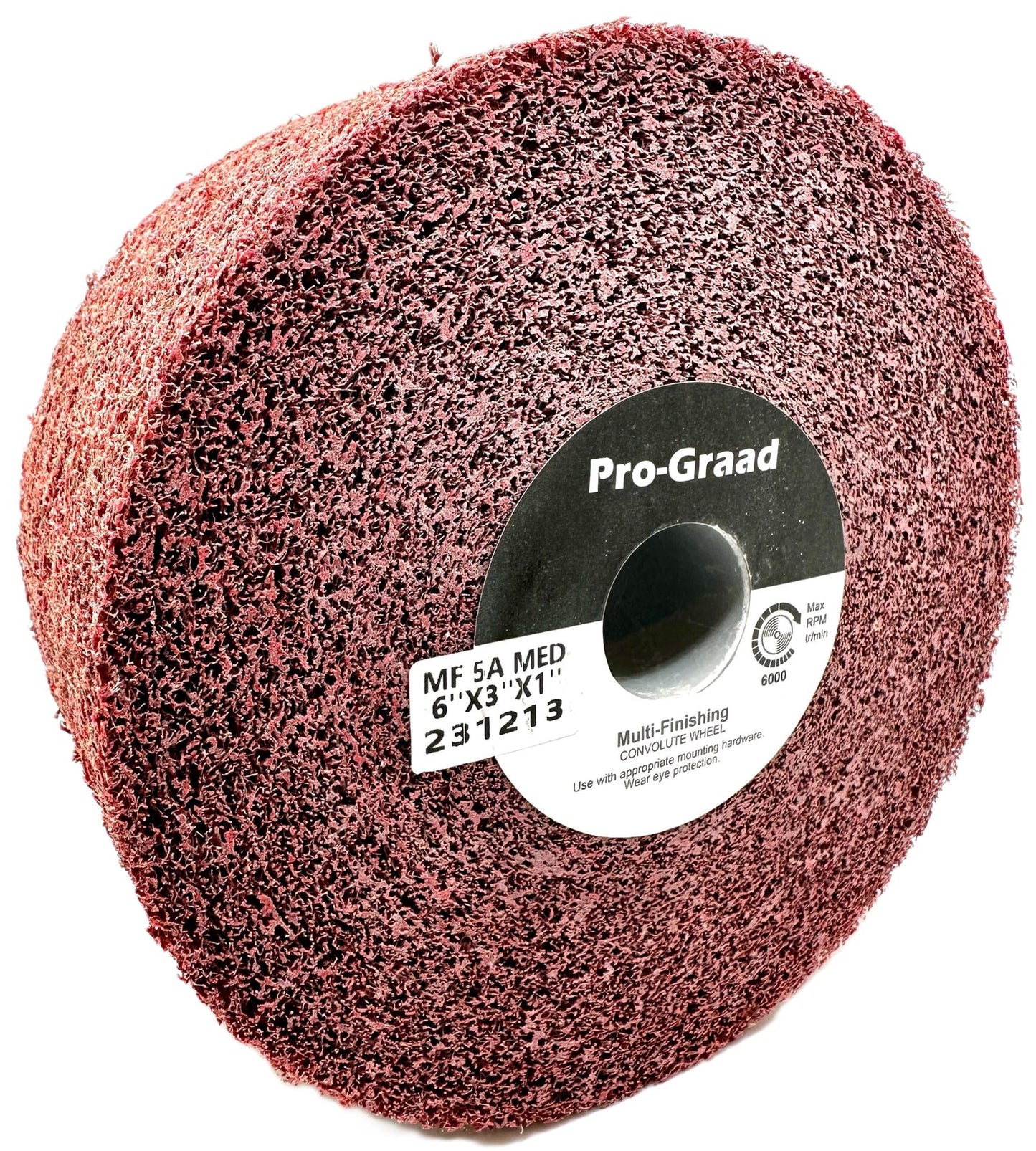 Pro-Graad Metal Finishing Wheel – 6” x 3” x 1” 5A Medium Grit – Aluminum Oxide – Maroon Metal Finish Convolute Wheel – for #3 & #4, Brush, Satin and Mill Finishes – 13456 - Pack of 1