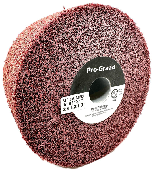 Pro-Graad Metal Finishing Wheel – 6” x 3” x 1” 5A Medium Grit – Aluminum Oxide – Maroon Metal Finish Convolute Wheel – for #3 & #4, Brush, Satin and Mill Finishes – 13456 - Pack of 1