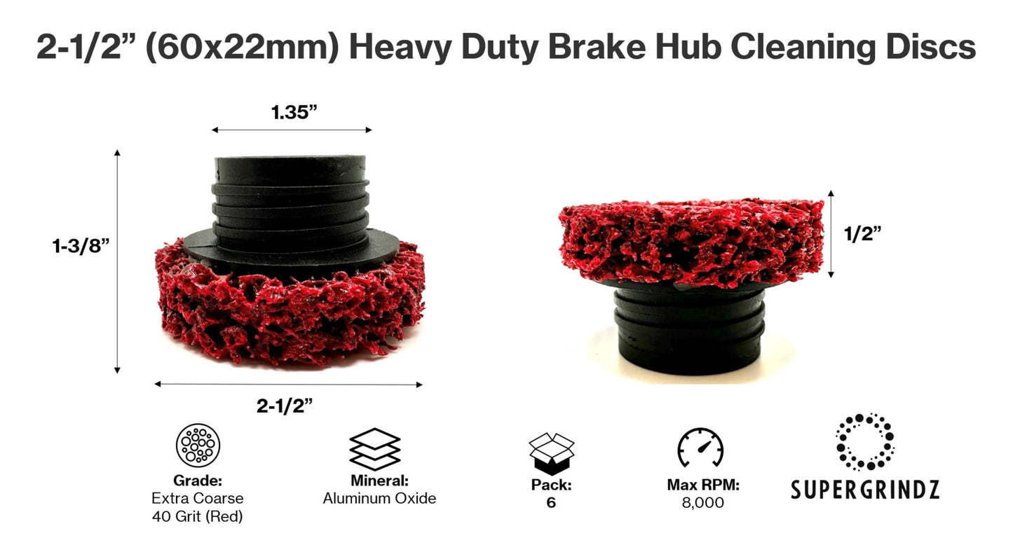 6 Pack 2-1/2” 60mm x 22mm XL Heavy Duty Brake Hub Cleaning Pads for Commercial Truck, Bus, RV, Trailer Brake Drum, Rotor, Compatible with Pro-Graad XL, Counteract HBCR22, HBCTK-22 Hub Pro XL