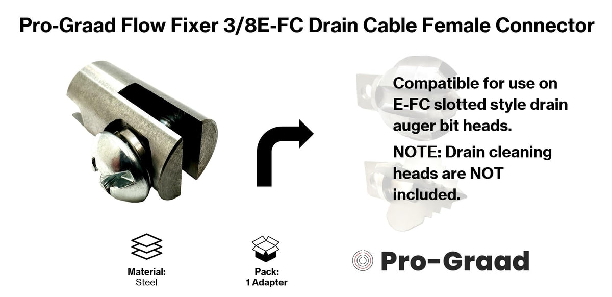 Pro-Graad 3/8E-FC Flow Fixer | 3/8” Drain Cable Repair End | Weld-On Female Slotted Connector Bit for Broken Drain Cleaning Machine Cables | Fits All 3/8” O.D. Drain Cables