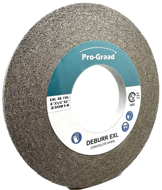 Pro-Graad EXL Deburring Wheel - 8" x 1/2" x 3" 8S Fine Grit - Silicon Carbide - Metal Deburring, Finishing and Polishing Wheel - Convolute - 14629 - (1 Pack)