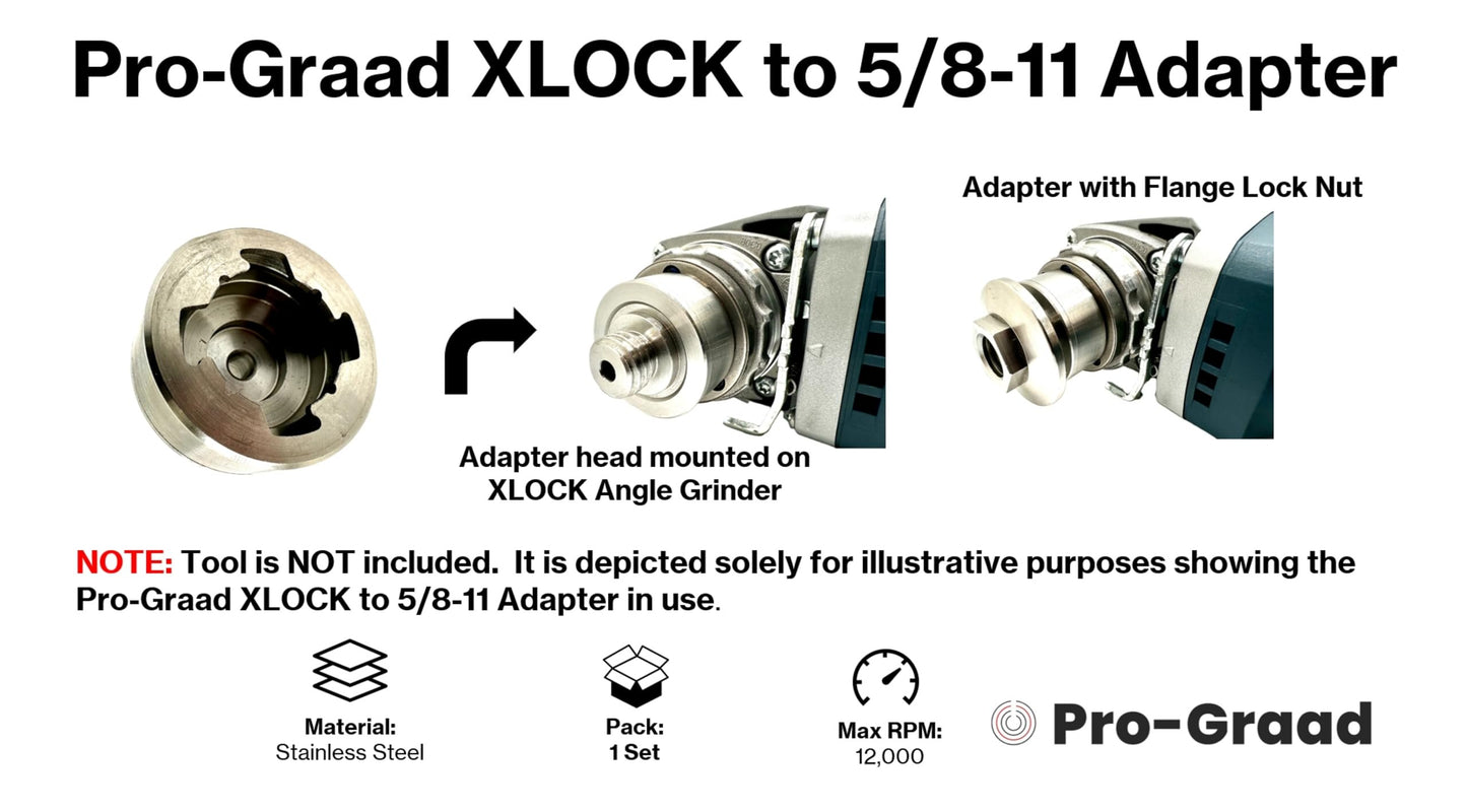 Pro-Graad Adapter for XLOCK to 5/8-11 Thread, Includes Flange Lock Nut, for Angle Grinder Cutting Blade, Flap Discs, Diamond Core Drill Bit