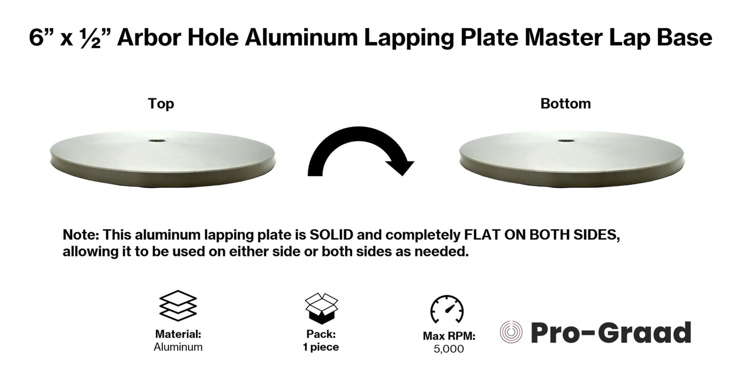 Pro-Graad 6'' Aluminum Lapping Plate Master Lap Base, 1/2'' Arbor Hole, for Diamond Flat Lap Discs, Grinding Pads, Abrasive Wheels Backer Disc, Slant Cabber, Lapidary, Polishing Machines – 1 Pack