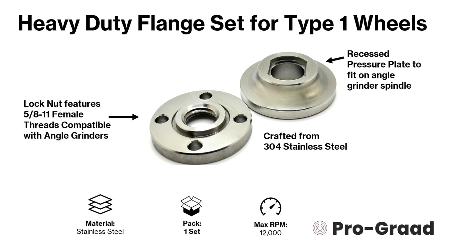 Pro-Graad Heavy Duty 5/8-11 Angle Grinder Flange Set for Type 1 Wheels, D284932, Stainless Steel, Set Includes Backing Flange and Clamp Nut for use with Type 1 Wheels