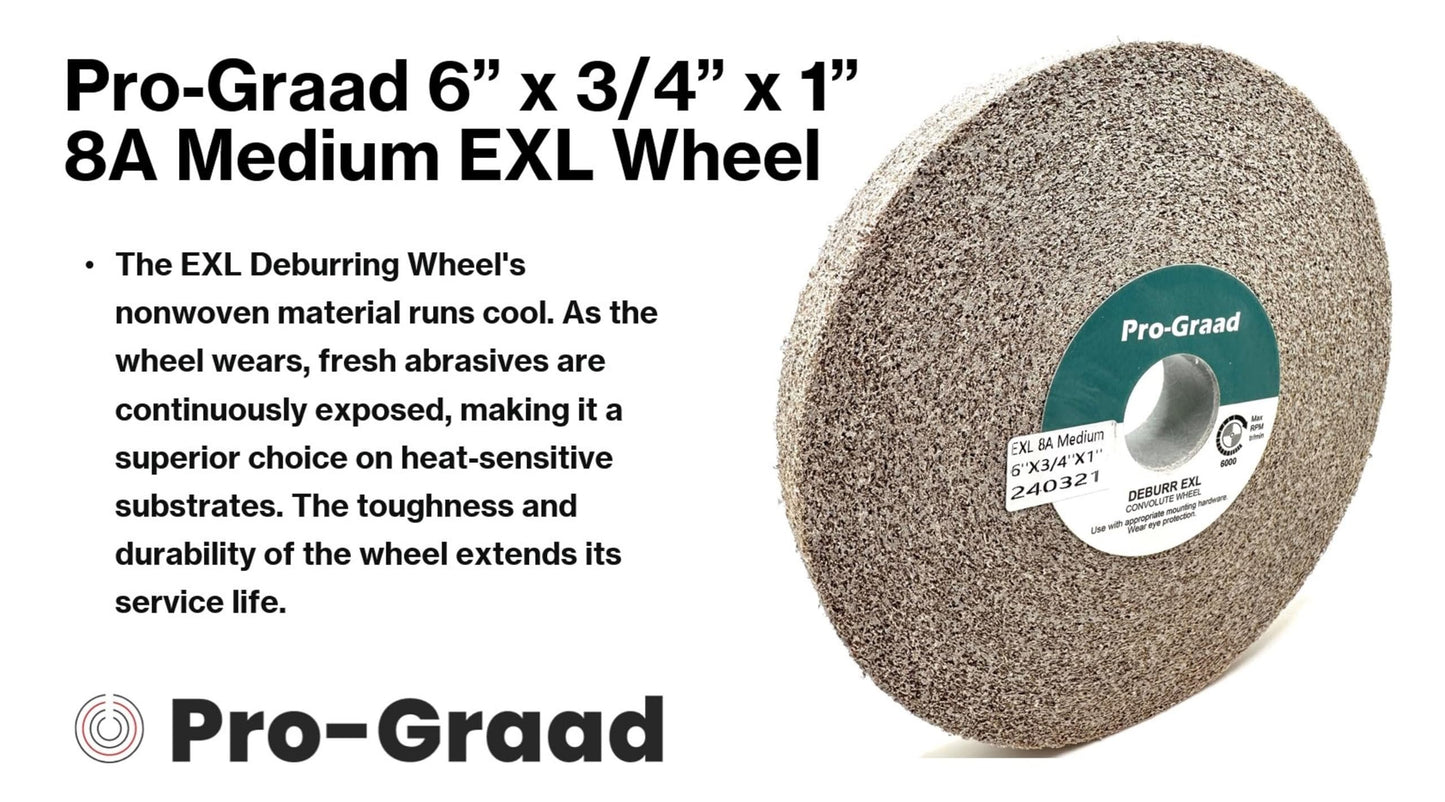 Pro-Graad EXL Deburring Wheel - 6" x 3/4" x 1" 8A Medium Grit - Aluminum Oxide - Metal Deburring, Finishing and Polishing Wheel - Convolute - 24071 - (1 Pack)