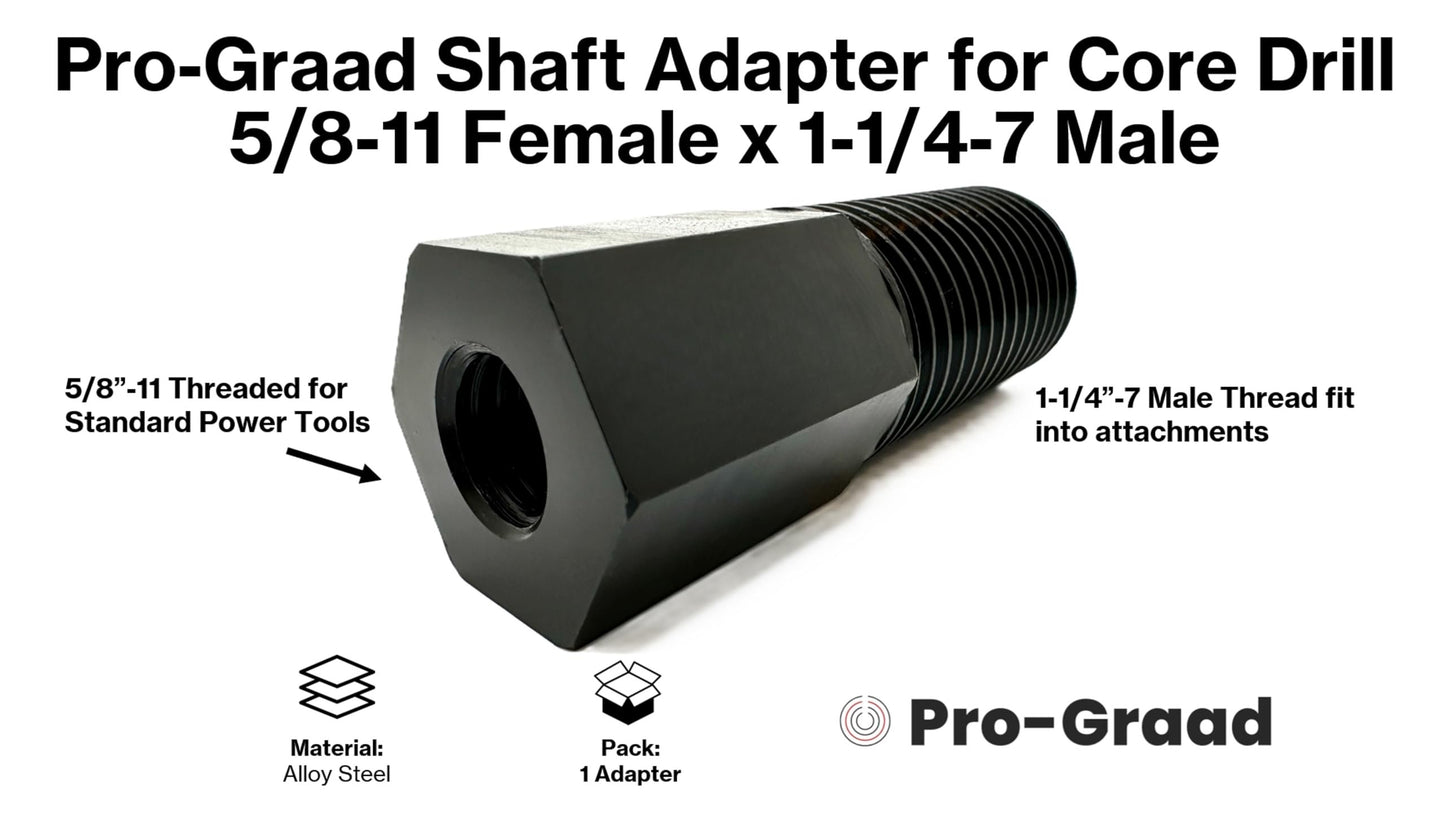 Pro-Graad Shaft Adapter for Core Drill Hole Saw, 5/8"-11 Female Thread to 1-1/4"-7 Male Thread, for Use with Diamond Hole Saw & Diamond Core Drill Bits