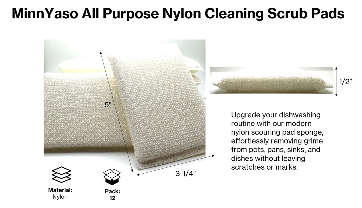 MinnYaso 12 Pack All-Purpose Nylon Cleaning Scrub Pads - Non-Scratch Dishwashing Sponges for Kitchen and Bathroom Cleaning - Premium Reusable Scrubbers