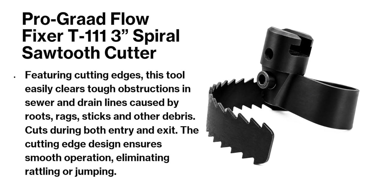 Flow Fixer T-111 3” Spiral Sawtooth Drain Auger Cutter, Fits C-10 7/8”