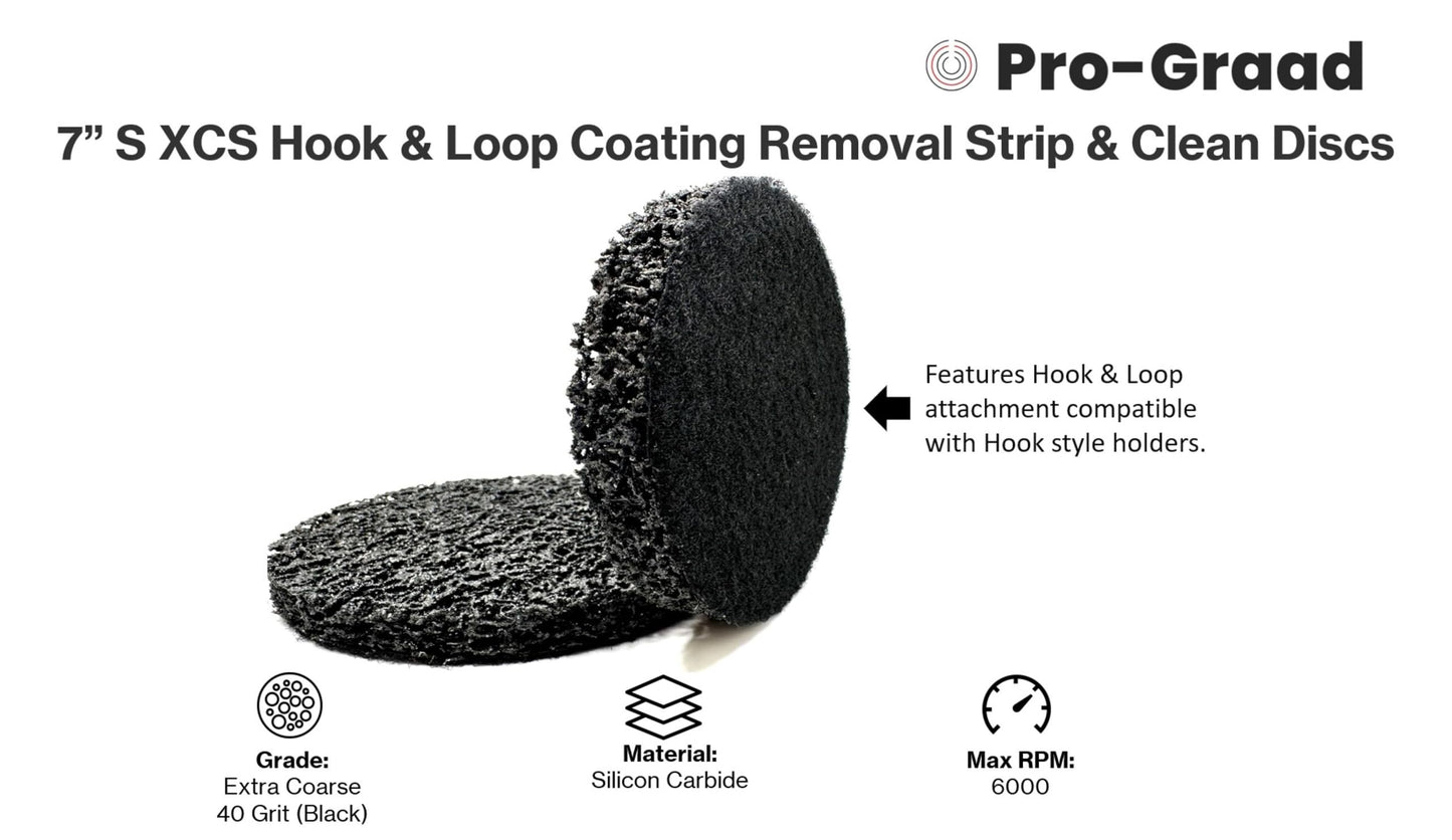 Pro-Graad 4 Piece Starter Kit 7” SXCS Hook and Loop Coating Removal Discs with 7” x 5/8”-11 Pad Holder, Drill Adapter, Silicon Carbide Extra Coarse Clean Strip Discs, Strips Paint Coatings Clean Welds