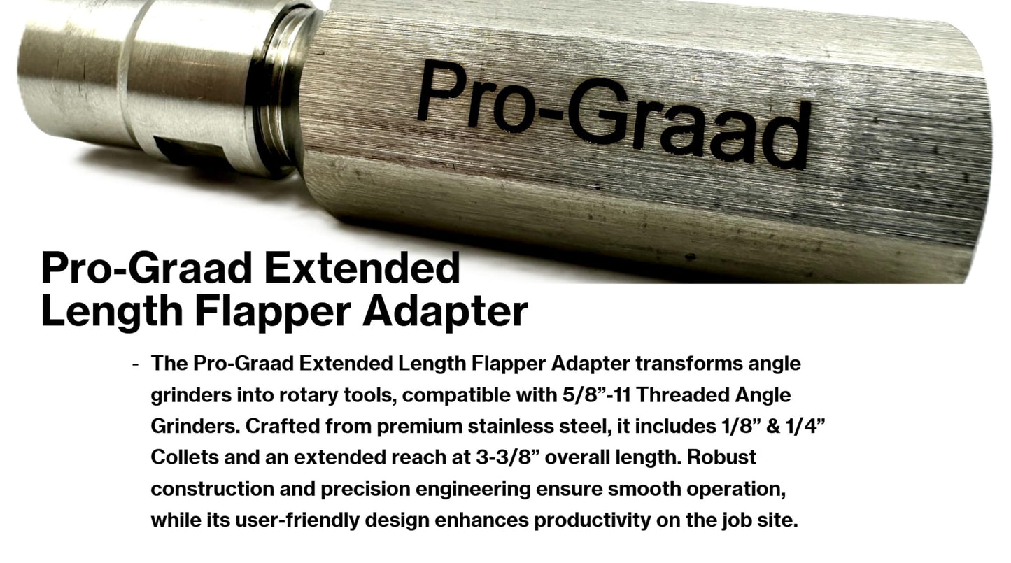 Pro-Graad Angle Grinder Flapper Adapter | 3-3/8” Extended Reach 5/8”-11 Thread Rotary Tool Adapter with 1/8” & 1/4” Collets | Converts Angle Grinders for Grinding, Sanding, Polishing, Cutting
