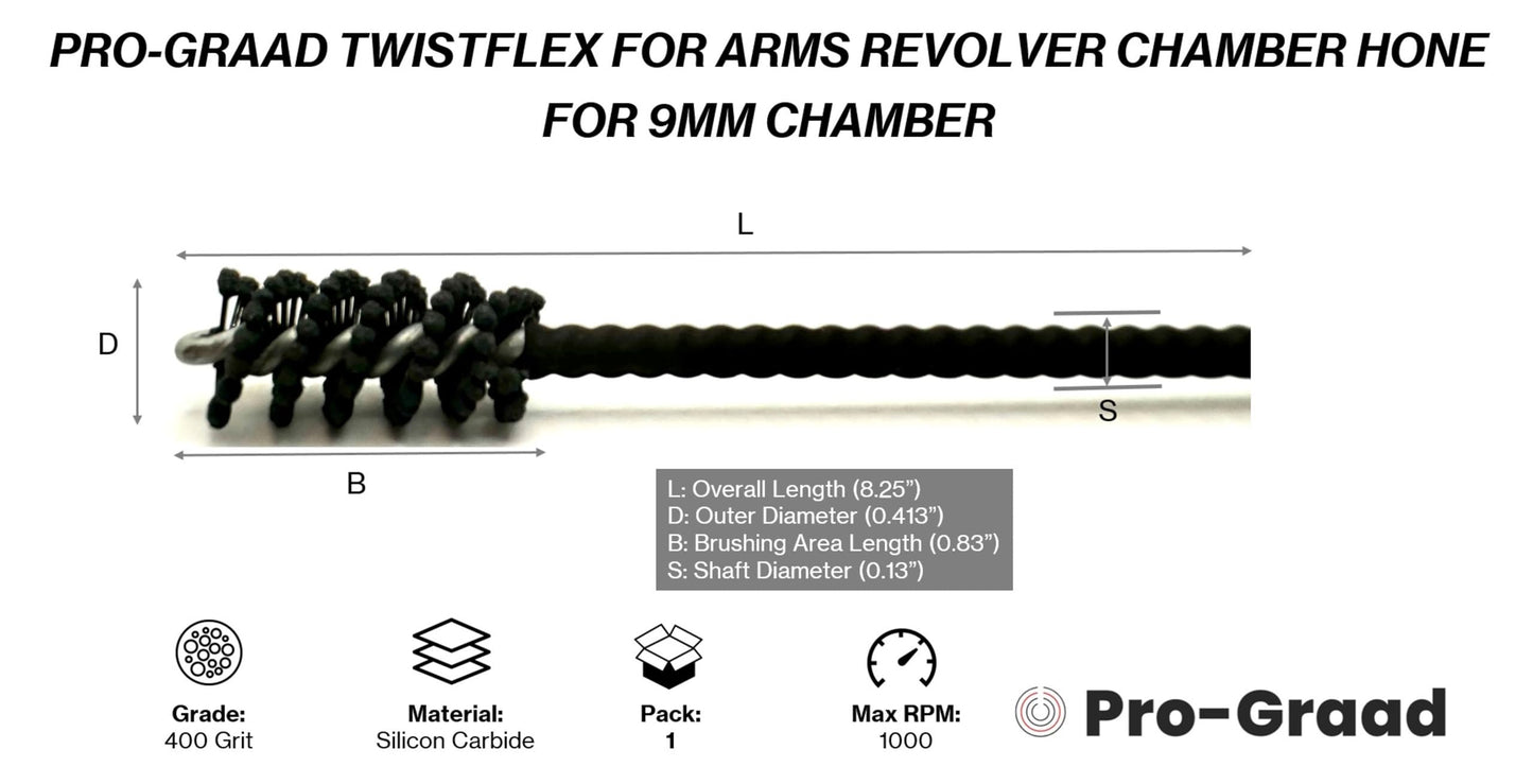 Pro-Graad TwistFlex Revolver Chamber Hone for 9mm Pistols, 400 Grit Silicon Carbide, (Pack of 1)