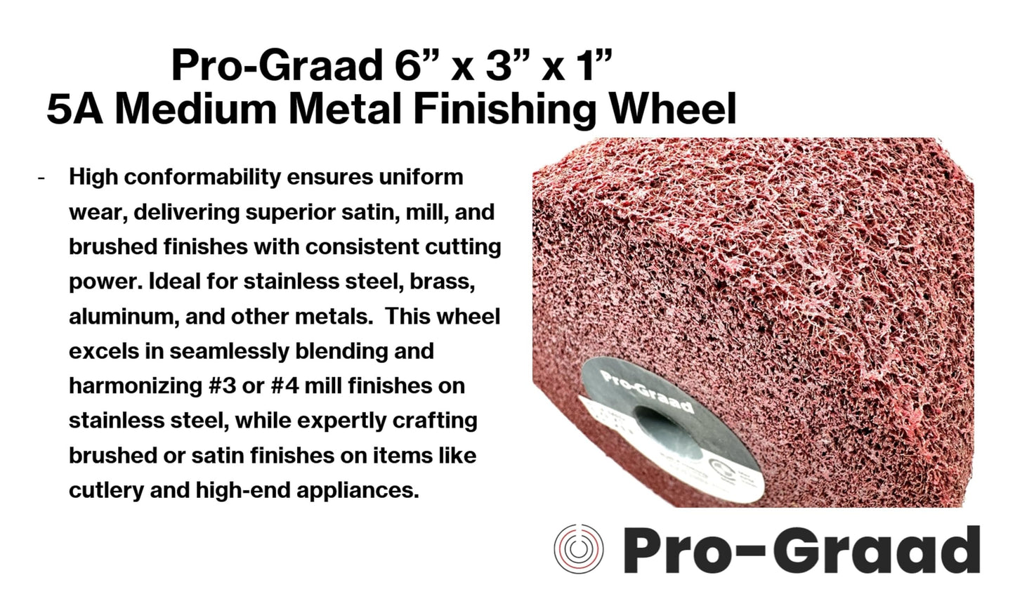 Pro-Graad Metal Finishing Wheel – 6” x 3” x 1” 5A Medium Grit – Aluminum Oxide – Maroon Metal Finish Convolute Wheel – for #3 & #4, Brush, Satin and Mill Finishes – 13456 - Pack of 1