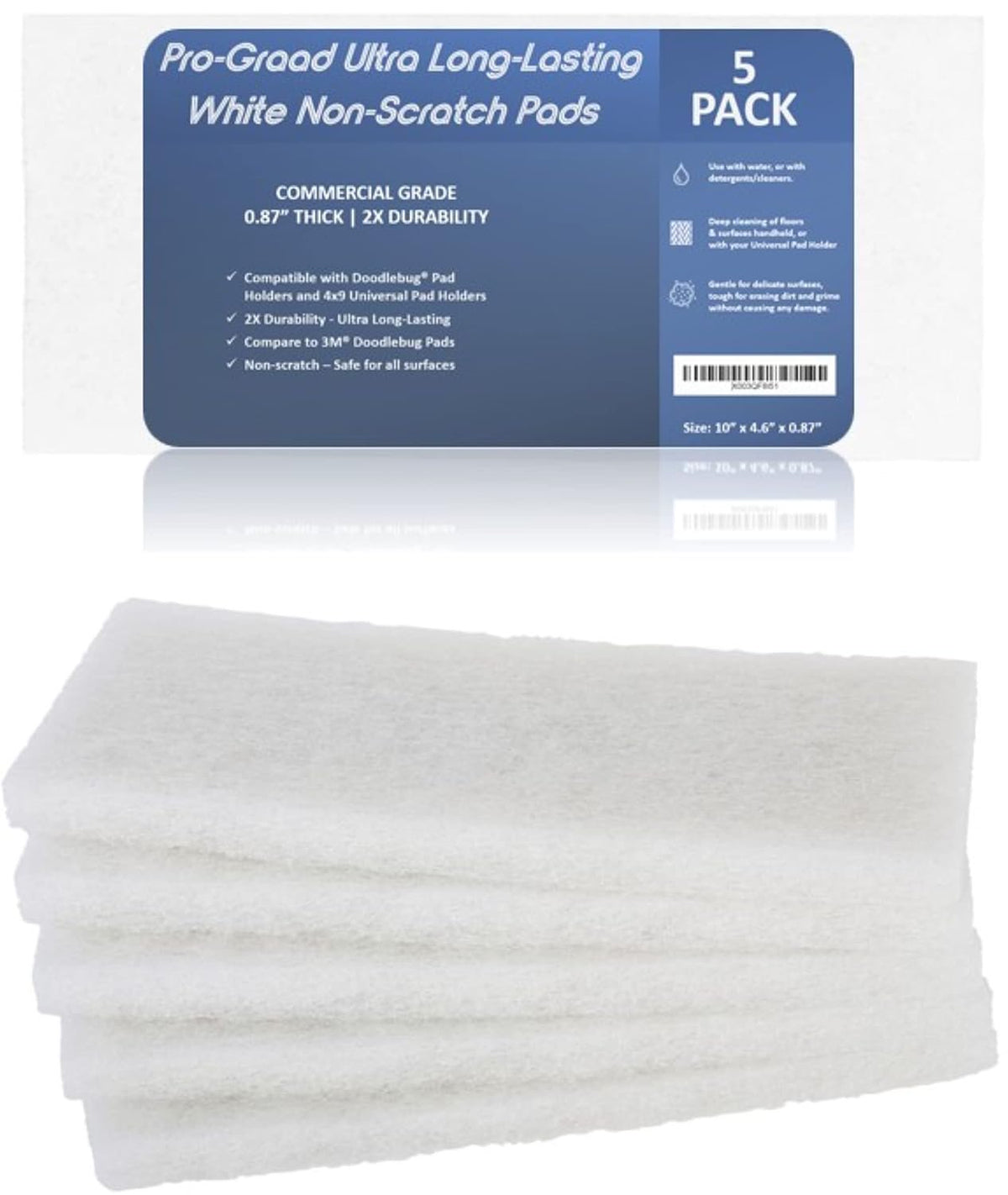 Pro-Graad White Scouring Pads 10" x 4.5", XL, 5 Pack