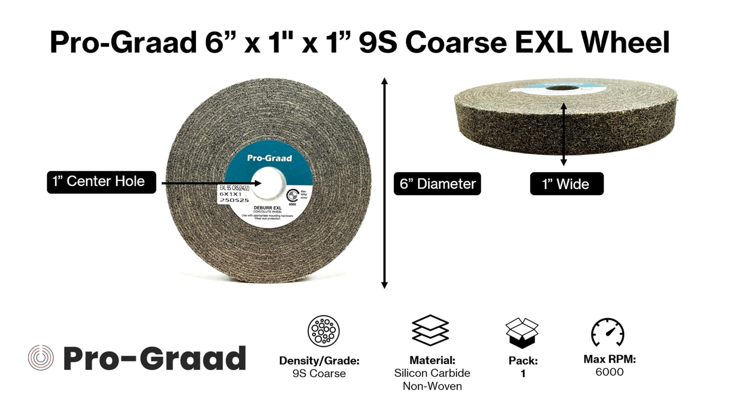 Pro-Graad EXL Deburring Wheel - 6" x 1" x 1" 9S Coarse Grit - Silicon Carbide - Metal Deburring, Finishing and Polishing Wheel - Convolute - (1 Pack)