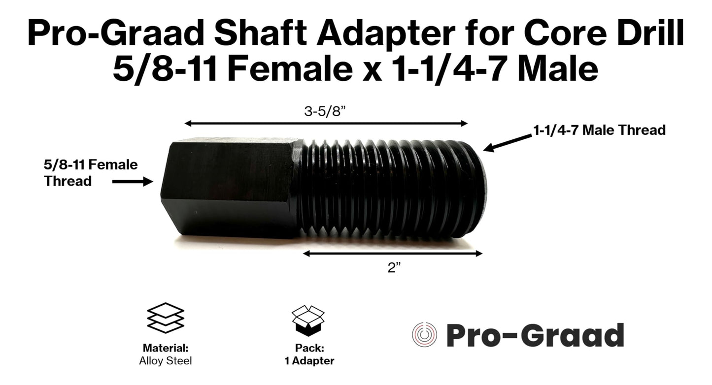 Pro-Graad Shaft Adapter for Core Drill Hole Saw, 5/8"-11 Female Thread to 1-1/4"-7 Male Thread, for Use with Diamond Hole Saw & Diamond Core Drill Bits