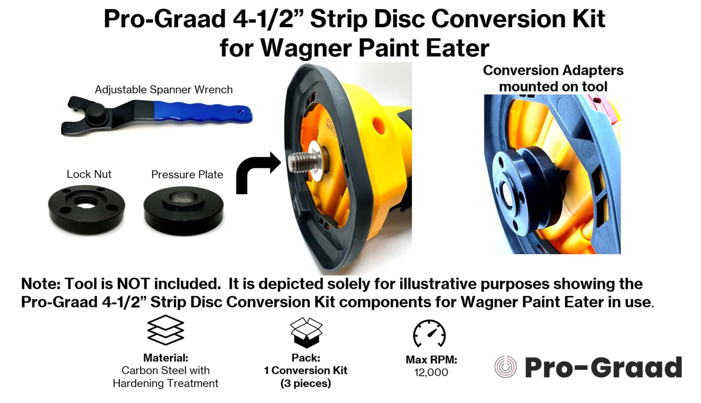 Universal Strip Disc Conversion Kit for Wagner PaintEater - Pro-Graad Adapter with Lock Nut & Wrench - Upgrade for 4.5” x 7/8” Stripping Wheel Compatibility (Conversion Kit with Wrench)