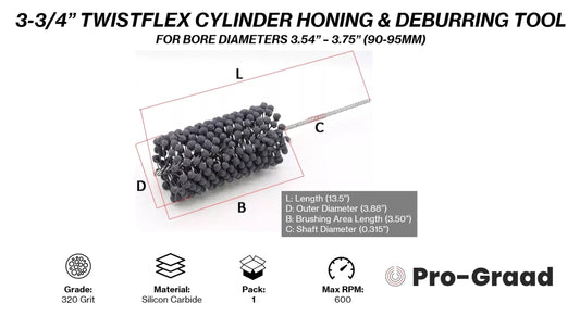 TwistFlex 3-3/4” 95mm 320 Grit Silicon Carbide Cylinder Hone 90-95mm, Bores 3.54”-3.75”, KTM525 2003-05, DR-Z 400SM 2005-09, TRX 450S/ES 4X4 Foreman 98-2004, YFZ450 2004-09, Sportsman 500 4X4 1996-05