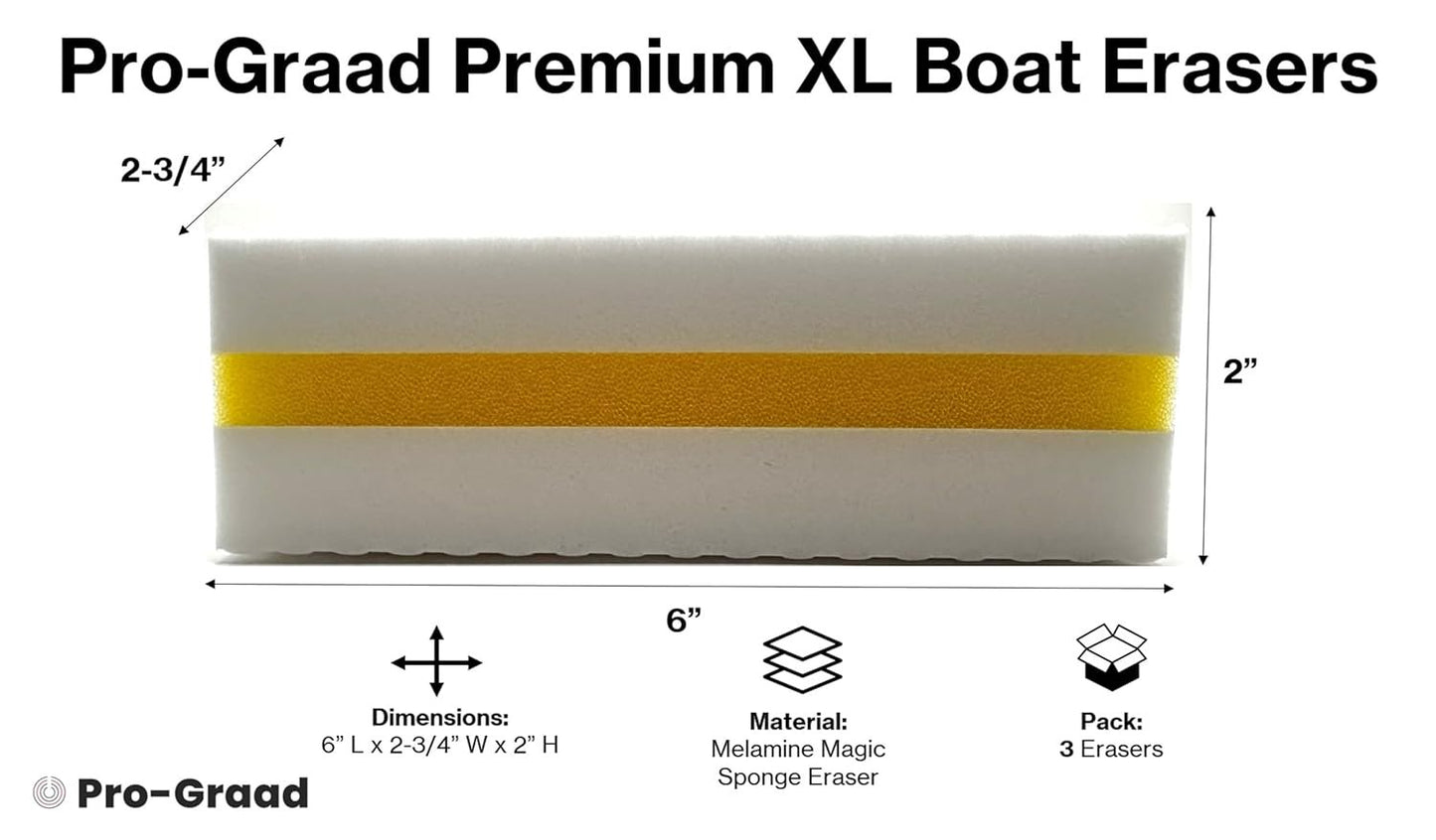 Premium XL Boat Erasers 3 Pack Magic Sponge Erasers Removes Marks Scuffs Grime & Dirt | Clean Fiberglass Gelcoat Vinyl Plastic Hull | 3 Pack - 6" x 2.75" x 2"