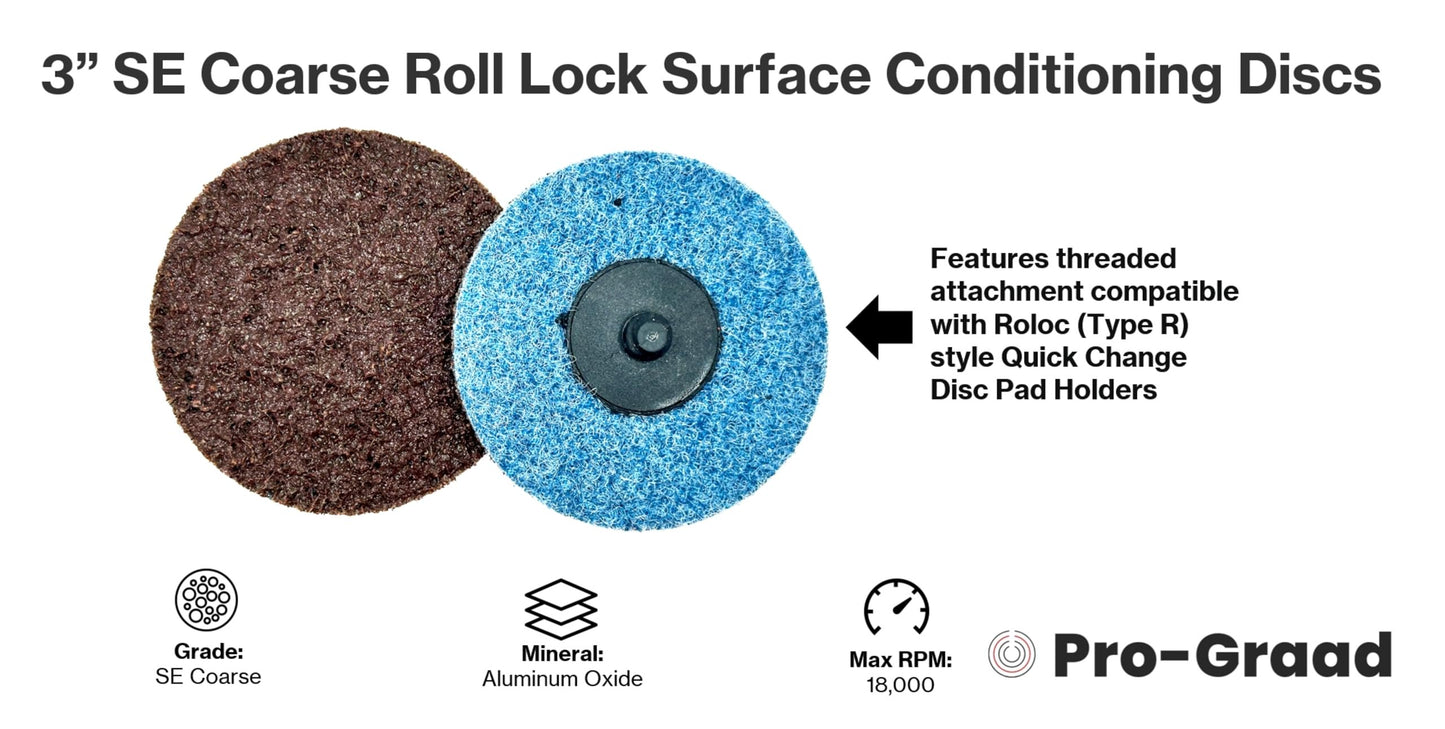 Pro-Graad 3” SE Coarse Roll Lock Quick Change Heavy Duty Non-Woven Surface Conditioning Discs for Deburring Sanding Blending Polishing Paint Removal with Male R-Type Backing, Brown (ACRS), 18082