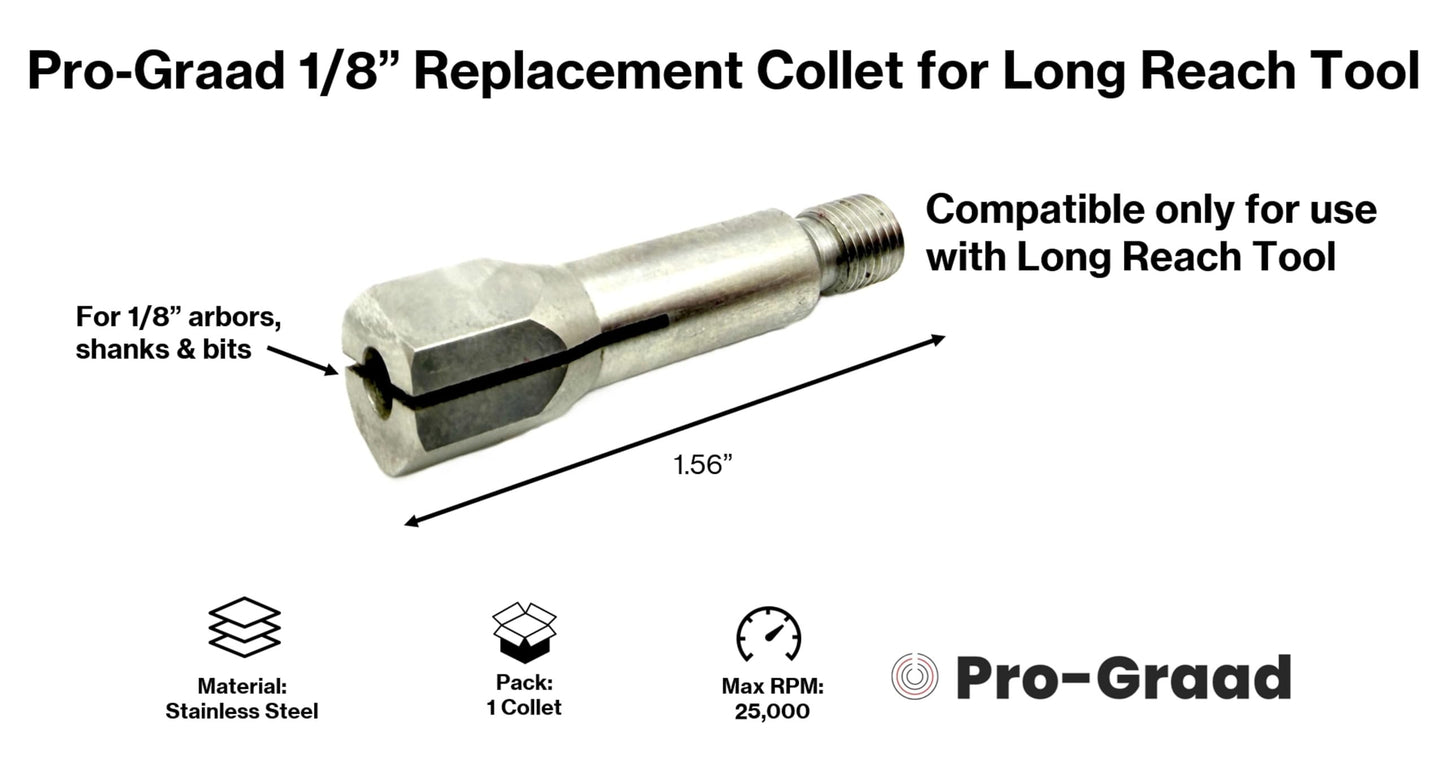 Pro-Graad 1/8” Collet Replacement for Long Reach Tool, Threaded Clamping Collet for 1/8 inch Arbors & Shanks Compatible with Long-Reach Tool