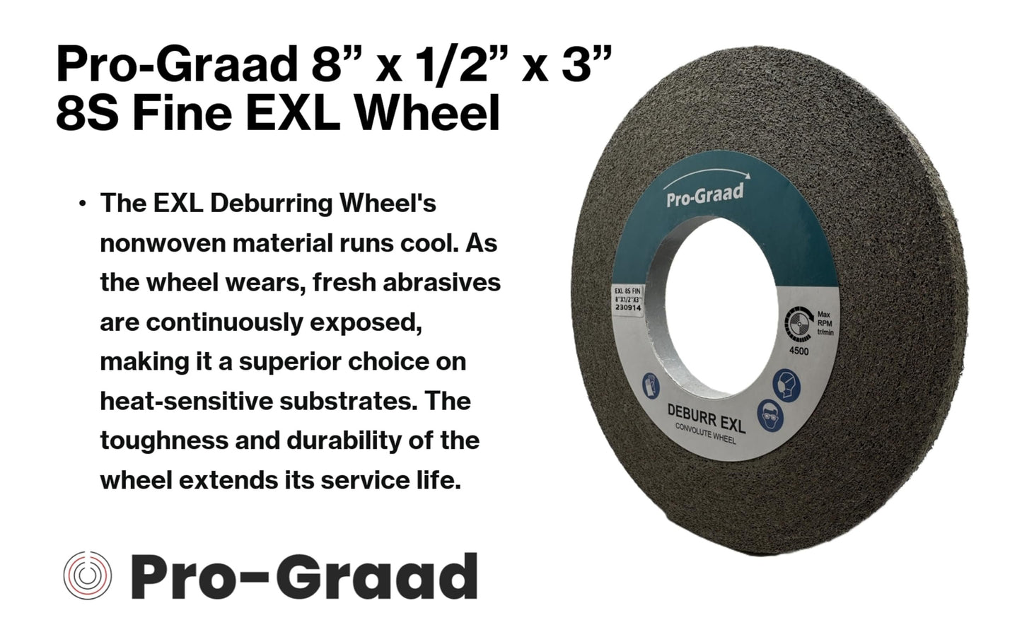 Pro-Graad EXL Deburring Wheel - 8" x 1/2" x 3" 8S Fine Grit - Silicon Carbide - Metal Deburring, Finishing and Polishing Wheel - Convolute - 14629 - (1 Pack)