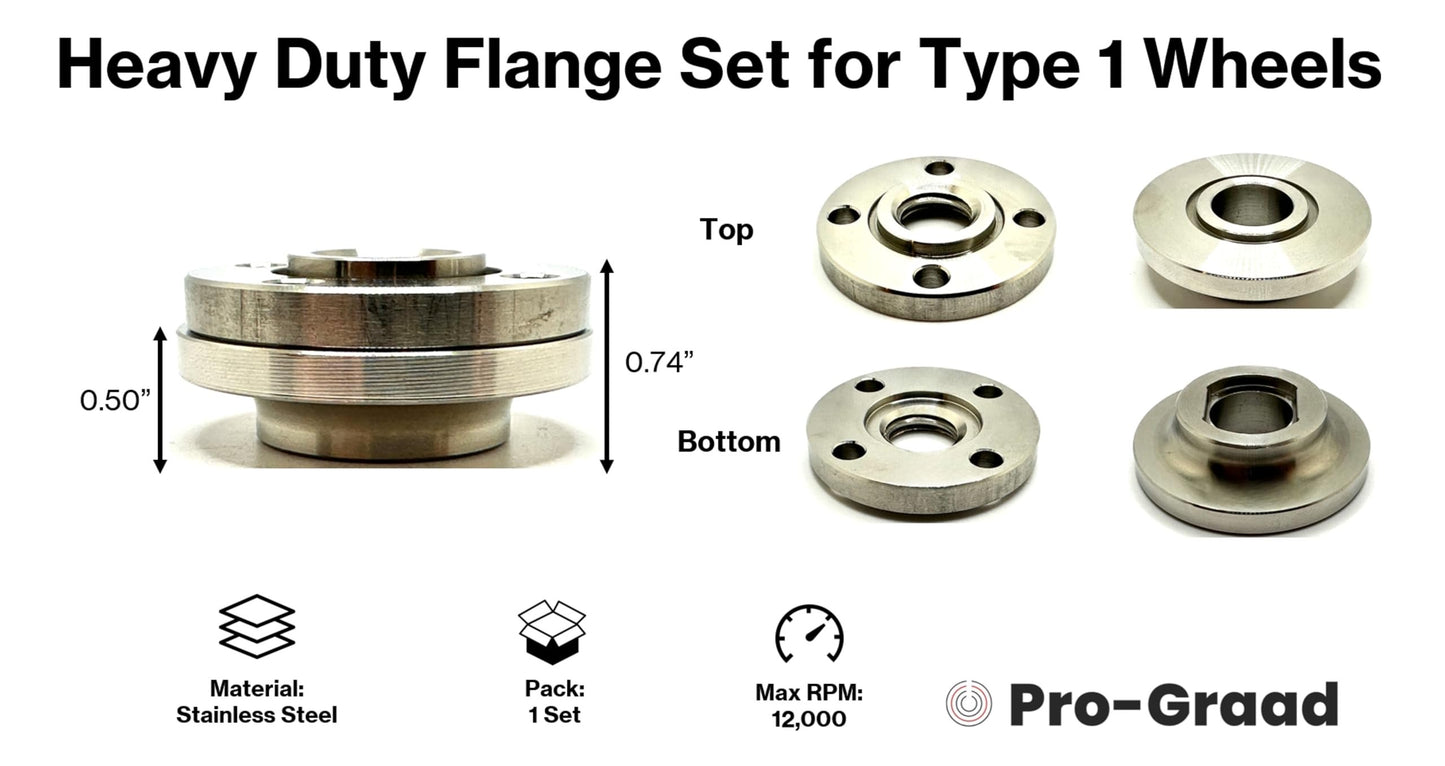 Pro-Graad Heavy Duty 5/8-11 Angle Grinder Flange Set for Type 1 Wheels, D284932, Stainless Steel, Set Includes Backing Flange and Clamp Nut for use with Type 1 Wheels