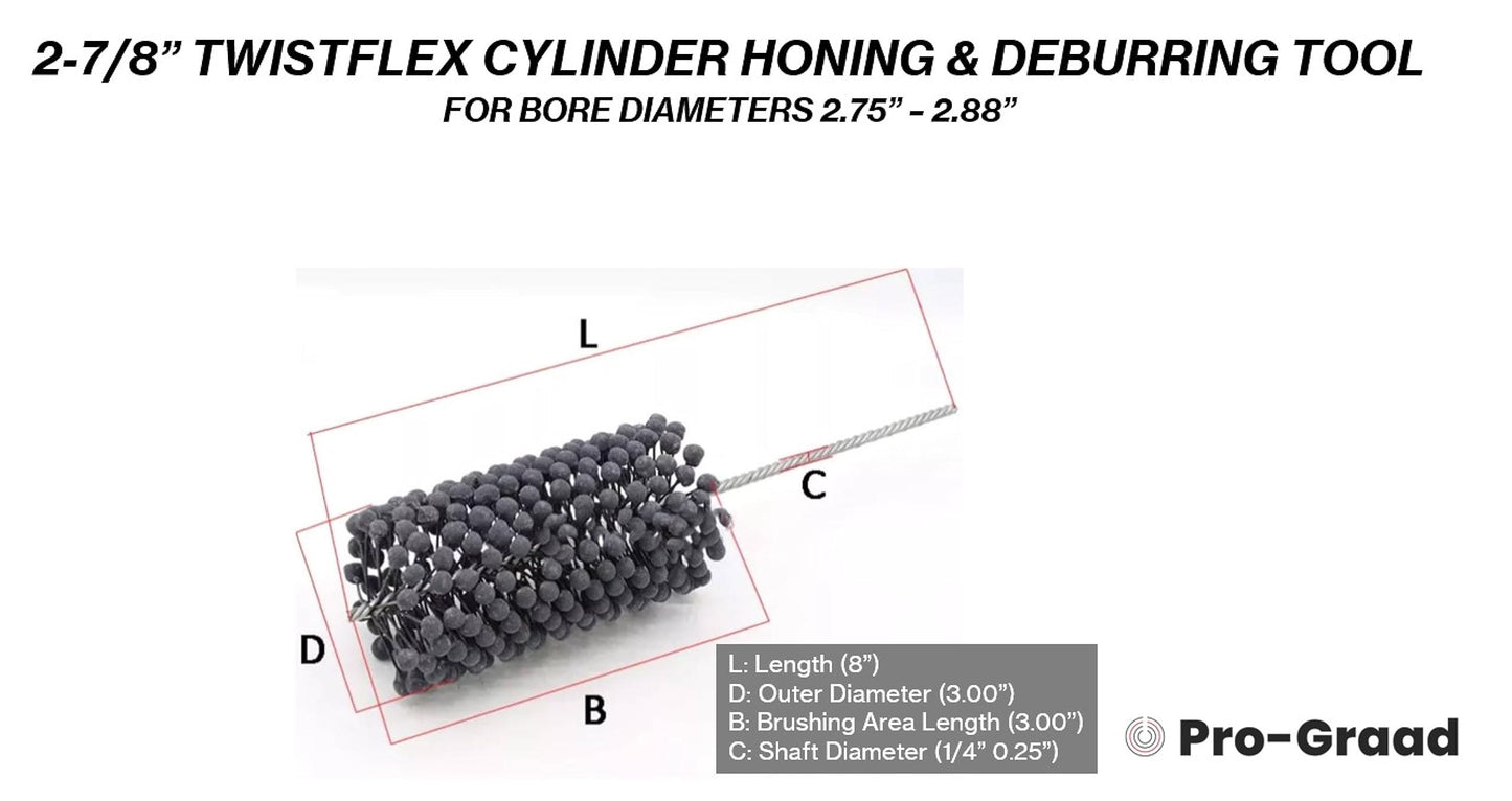 Pro-Graad TwistFlex 2-7/8" 240SC Cylinder Hone | 2.875" Flexible Cylinder Honing & Deburring Tool | Bore Brush for Hole Diameters 2.75"- 2.88" | Silicon Carbide 240 Grit | 1/4" Shank | 8" Length