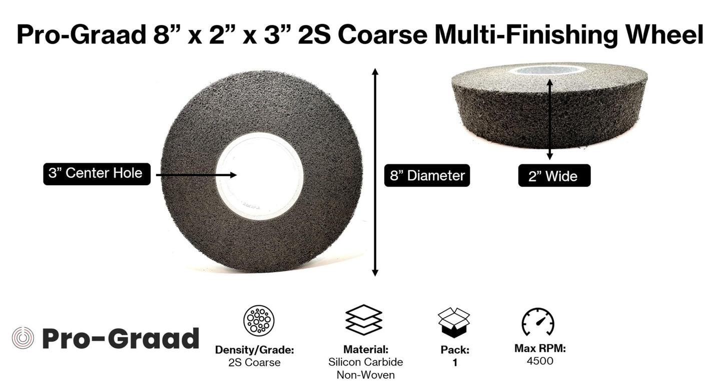 Pro-Graad Multi-Finishing Wheel – 8” x 2” x 3” 2S Coarse Grit Silicon Carbide - Stainless Steel Finishing Convolute Wheel – for #3 Finish - 1 Pack