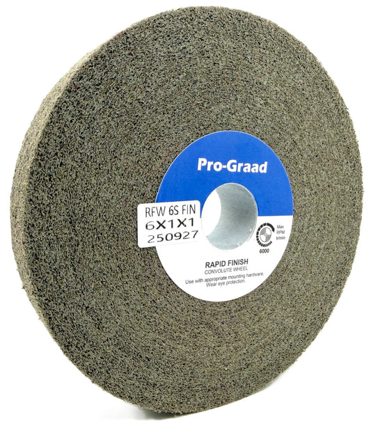 Pro-Graad 1 Pack 6” x 1” x 1” 6S Fine Series 1000 RF Long Life Convolute Deburring, Finishing & Polishing Wheel, Includes Adapter for use on 3/4 5/8 1/2 inch Shaft Sizes, Pack of 1