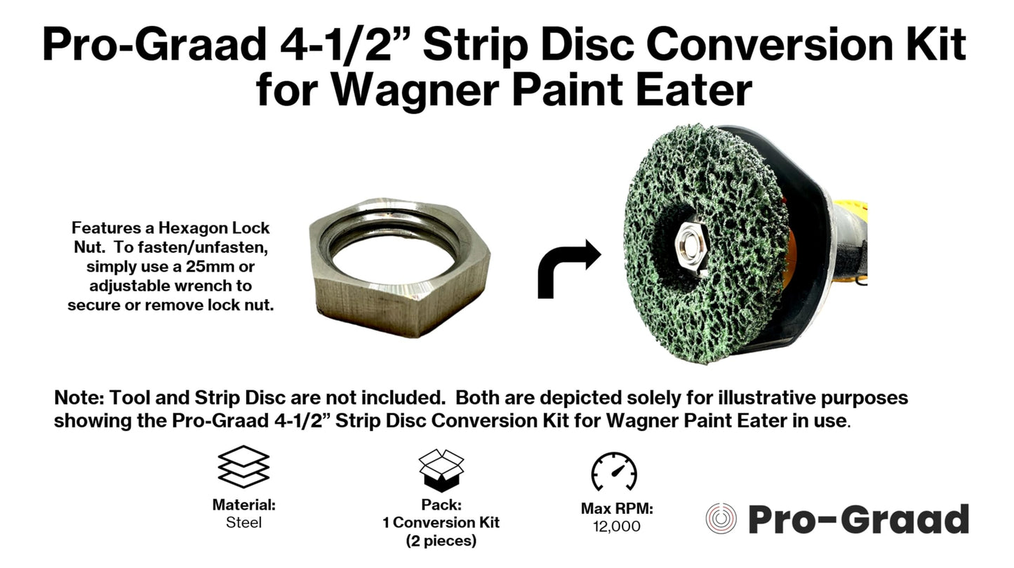 SuperGrindz Universal Strip Disc Conversion Kit for Wagner PaintEater - Pro-Graad Adapter with Hex Locking Nut - Upgrade for 4.5” x 7/8” Stripping Wheel Compatibility