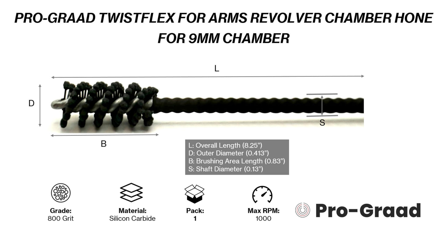 Pro-Graad TwistFlex Revolver Chamber Hone Tool for 9mm Pistols, 800 Grit Silicon Carbide, (Pack of 1)