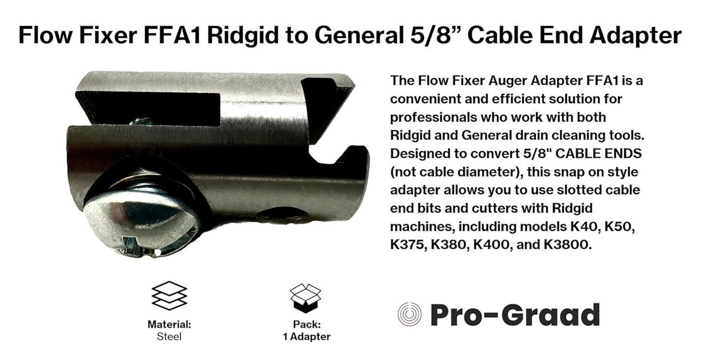 Auger Adapter FFA1 - Compatible With Rigid to General Drain Cleaner, Converts K40 K50 K375 K380 K400 K3800 5/8" Cable End (Not Cable Size) to fit General Slotted End Cable Drain Cleaners