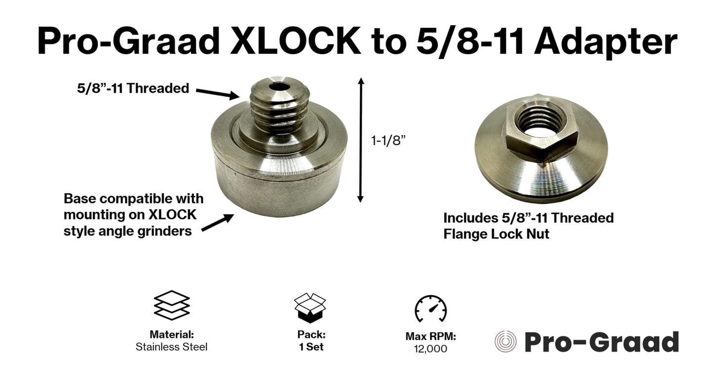 Pro-Graad Adapter for XLOCK to 5/8-11 Thread, Includes Flange Lock Nut, for Angle Grinder Cutting Blade, Flap Discs, Diamond Core Drill Bit