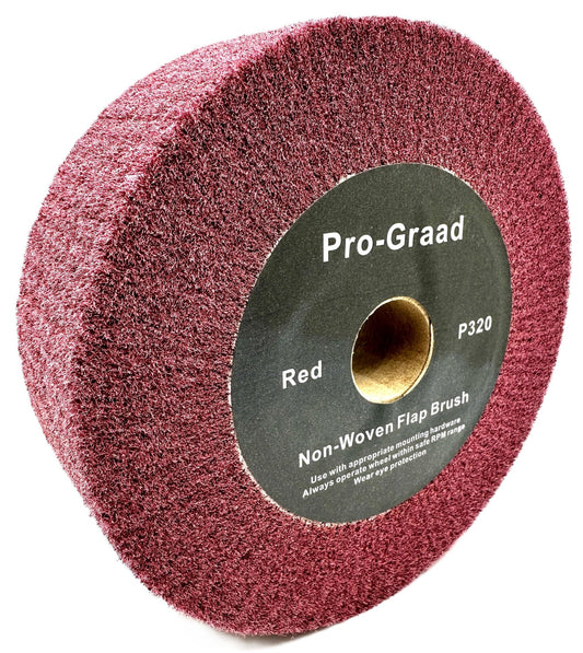 Pro-Graad 6” x 2” x 1” Arbor Red Bench Grinder Polishing Wheel, 320 Grit, Tight Weave, Great for refurbishing golf clubs and metal, Non-Woven Wheel for Copper, Metal, Finishing, and Burnishing