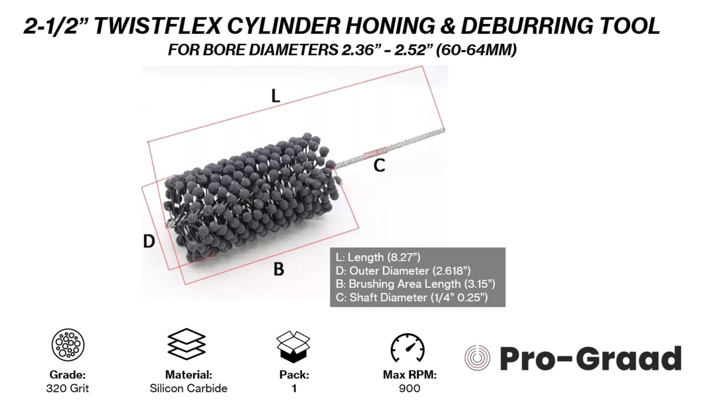 Pro-Graad TwistFlex 2-1/2” (64mm) 320 Grit Silicon Carbide Cylinder Hone 61-64mm, Bores 2.36”-2.52” for Banshee 350 1987-2006, KTM200 MXC 1998-2003, KTM200 EXC 1998-2005, Ninja 250 1996-2012